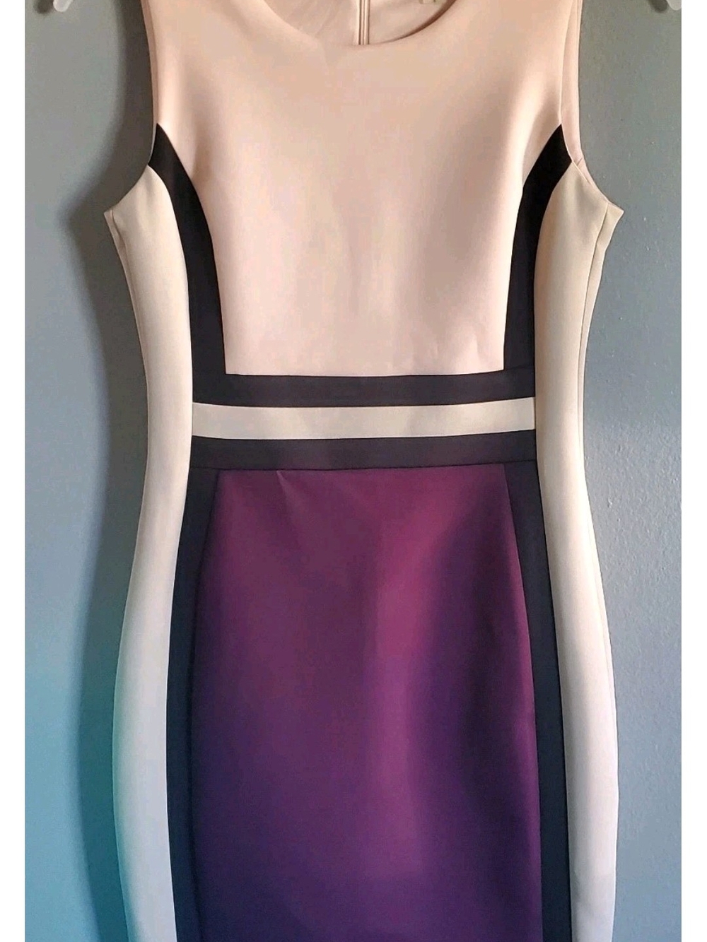Calvin Klein Women's Sheath Dress Pink Purple Black Colorblock Sleeveless Sz 6